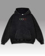 Bluza oversize z kapturem <br>Serca w kolorach Włoch <br>Haft, Efekt sprania